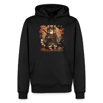 Chat Samouraï Kawaii Chat Ninja Japonais - Sweat à capuche Premium bio Homme - noir - Devant - Nico (187cm)