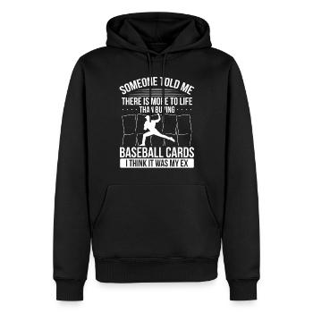 Funny Baseball Card Design - Men’s Premium Organic Hoodie - black - Front - Nico (187cm)