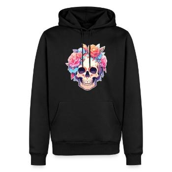 Skulls Skull Blumen Blumenschädel Totenschädel - Männer Premium Bio Hoodie - Schwarz - Vorne - Nico (187cm)