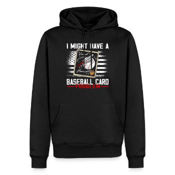 "Ich Habe Vielleicht Ein Baseballkartenproblem" - Männer Premium Bio Hoodie - Schwarz - Vorne - Nico (187cm)