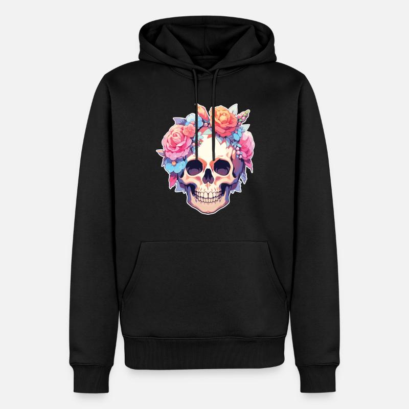 Crânes Crâne Fleurs Fleur Crâne Crâne - Sweat à capuche Premium bio Homme - noir