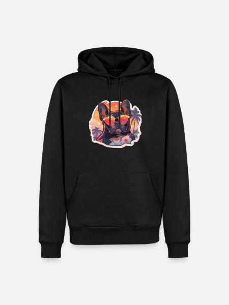 Französiche Bulldogge Palmen Strand Urlaub - Männer Premium Bio Hoodie - Schwarz