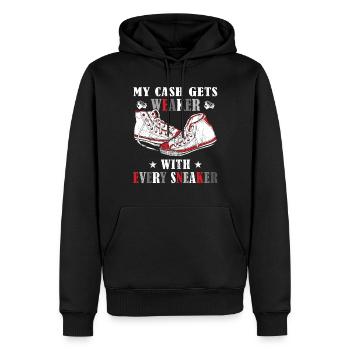 "Mein Geld Wird Mit Jedem Sneaker" Sneaker - Männer Premium Bio Hoodie - Schwarz - Vorne - Nico (187cm)