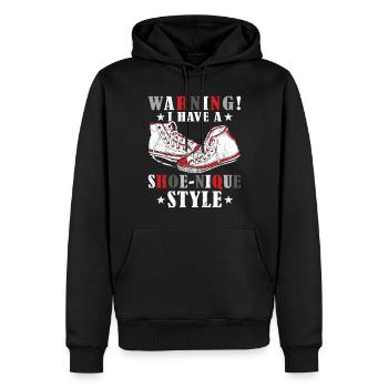 « ATTENTION: j’ai un style de chaussure- » Drôle - Sweat à capuche Premium bio Homme - noir - Devant - Nico (187cm)