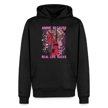 Lustig Manga Spruch Anime because real life sucks - Männer Premium Bio Hoodie - Schwarz - Vorne - Nico (187cm)