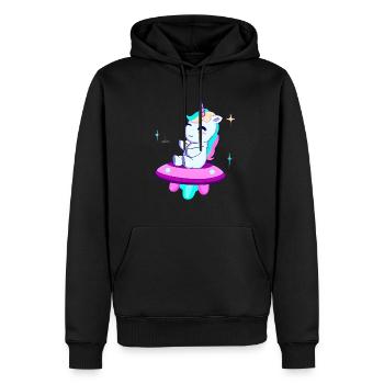 Licorne sur un OVNI - Sweat à capuche Premium bio Homme - noir - Devant - Nico (187cm)
