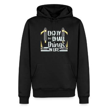 Profitez des petites choses dans les dictons de la vie - Sweat à capuche Premium bio Homme - noir - Devant - Nico (187cm)
