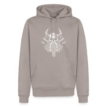 Viking warrior axe design Valhalla Germanic tribes - Men’s Premium Organic Hoodie - taupe - Front - Nico (187cm)
