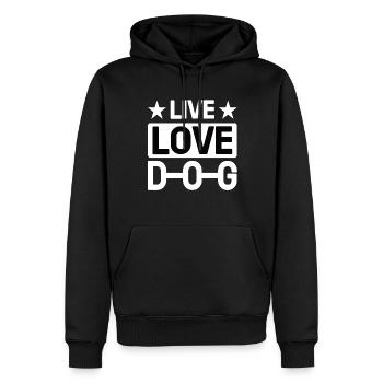 Live Love Dog - Sweat à capuche Premium bio Homme - noir - Devant - Nico (187cm)