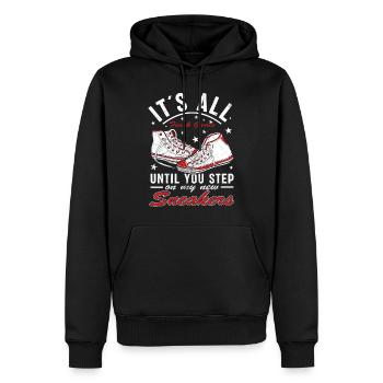 Fan de chaussures « Tu marches sur mes baskets » - Sweat à capuche Premium bio Homme - noir - Devant - Nico (187cm)