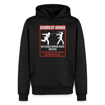 SICHERHEITSHINWEIS ICH GEBE IMMER MEIN BESTES - Männer Premium Bio Hoodie - Schwarz - Vorne - Nico (187cm)