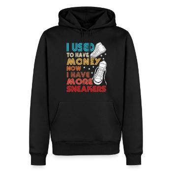 Collectionneur de baskets « J’avais de l’argent » - Sweat à capuche Premium bio Homme - noir - Devant - Nico (187cm)
