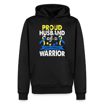 Ehemann Des Down-syndrom-kriegers. Blaues Band - Männer Premium Bio Hoodie - Schwarz - Vorne - Nico (187cm)