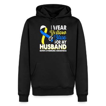 Portez du jaune bleu pour le mois du - Sweat à capuche Premium bio Homme - noir - Devant - Nico (187cm)