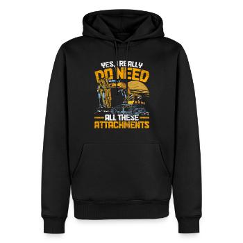 Baggerfahrer Yes I Need All These Attachments - Men’s Premium Organic Hoodie - black - Front - Nico (187cm)