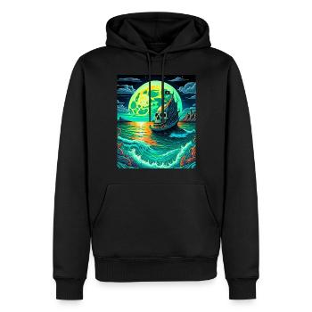 Piratenschiff mit Totenkopf bei Vollmond - Männer Premium Bio Hoodie - Schwarz - Vorne - Nico (187cm)
