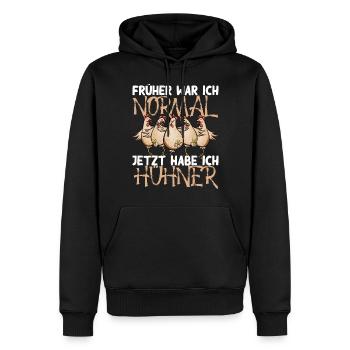 Huhn Früher war ich normal jetzt habe ich Hühner - Männer Premium Bio Hoodie - Schwarz - Vorne - Nico (187cm)