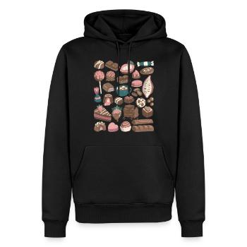 Chocolat - cacao, pralines, chocolat - Sweat à capuche Premium bio Homme - noir - Devant - Nico (187cm)