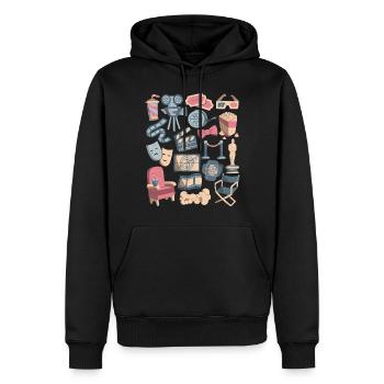 Cinéma - Films, Écran, Popcorn - Sweat à capuche Premium bio Homme - noir - Devant - Nico (187cm)