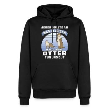 OTTER TUN UNS GUT - Männer Premium Bio Hoodie - Schwarz - Vorne - Nico (187cm)