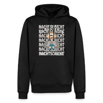MENSCH COMIC HATTE NACHTSCHICHT - Männer Premium Bio Hoodie - Schwarz - Vorne - Nico (187cm)