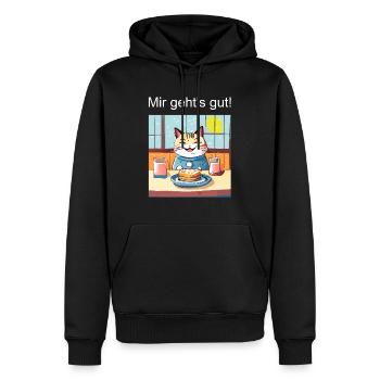 Glückliche Katze beim Essen - Männer Premium Bio Hoodie - Schwarz - Vorne - Nico (187cm)