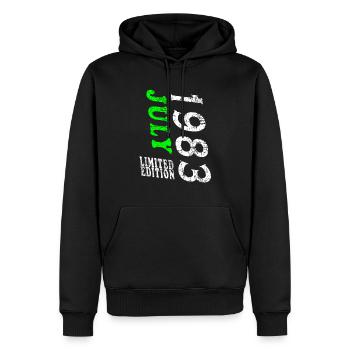 Juillet 1983 Juillet Cadeau d’anniversaire Juillet 1983 - Sweat à capuche Premium bio Homme - noir - Devant - Nico (187cm)