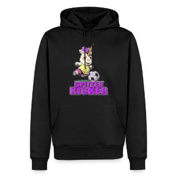 "Spitzen Kicker" - lustiges Fußball Einhorn - Männer Premium Bio Hoodie - Schwarz - Vorne - Nico (187cm)
