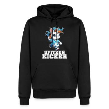 "Spitzen Kicker" - lustiges Fußball Einhorn - Männer Premium Bio Hoodie - Schwarz - Vorne - Nico (187cm)