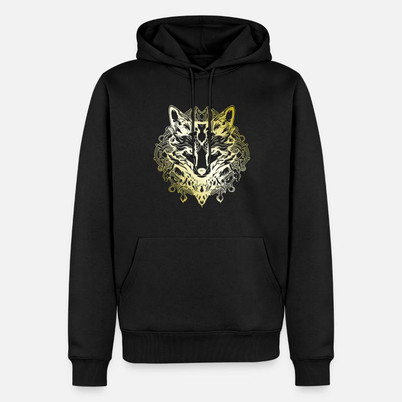 Fox Mandala oro - Felpa con cappuccio ecologica premium da uomo - nero