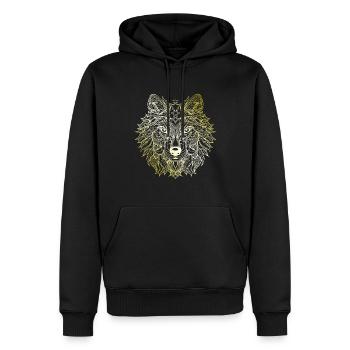 Wolf Mandala gold - Männer Premium Bio Hoodie - Schwarz - Vorne - Nico (187cm)