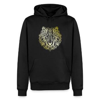 Wolf Mandala gold - Männer Premium Bio Hoodie - Schwarz - Vorne - Nico (187cm)