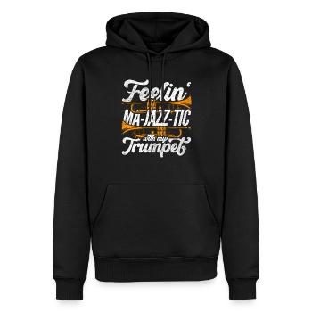 Trompettiste Feelin Ma-jazz-tic avec ma trompette - Sweat à capuche Premium bio Homme - noir - Devant - Nico (187cm)