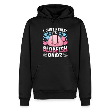 Blobfisch J’aime vraiment Blobfish d’accord? - Sweat à capuche Premium bio Homme - noir - Devant - Nico (187cm)