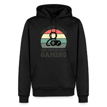 Désolé de ne pas avoir écouté, je pensais à Gaming - Sweat à capuche Premium bio Homme - noir - Devant - Nico (187cm)
