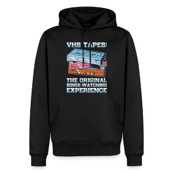 Cinéphile Vintage Rétro Vhs Cassette 80s 90s - Sweat à capuche Premium bio Homme - noir - Devant - Nico (187cm)