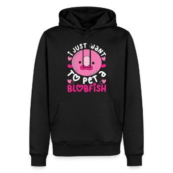 Blobfisch Je veux juste caresser un Blobfish - Sweat à capuche Premium bio Homme - noir - Devant - Nico (187cm)