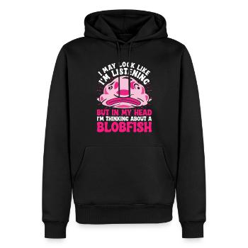 Blobfisch J’ai peut-être l’air d’écouter - Sweat à capuche Premium bio Homme - noir - Devant - Nico (187cm)