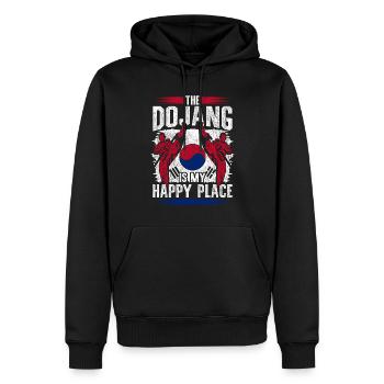 Tang Soo do Shotokan Le Dojang est mon endroit heureux - Sweat à capuche Premium bio Homme - noir - Devant - Nico (187cm)