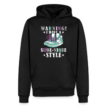 Lustiger Sneaker -Sammler - Turnschuhe - Männer Premium Bio Hoodie - Schwarz - Vorne - Nico (187cm)