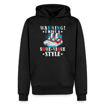 Lustiger Sneaker -Sammler - Turnschuhe - Männer Premium Bio Hoodie - Schwarz - Vorne - Nico (187cm)