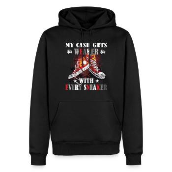 Lustiger Sneaker -Sammler - Turnschuhe - Männer Premium Bio Hoodie - Schwarz - Vorne - Nico (187cm)