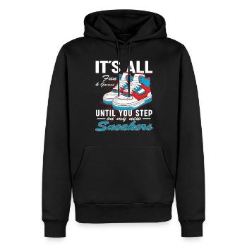 Lustiger Sneaker -Sammler - Turnschuhe - Männer Premium Bio Hoodie - Schwarz - Vorne - Nico (187cm)