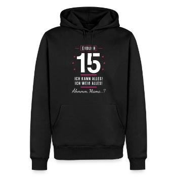 Endlich 15 Geburtstag Ich Kann Alles Ich Weiß - Männer Premium Bio Hoodie - Schwarz - Vorne - Nico (187cm)