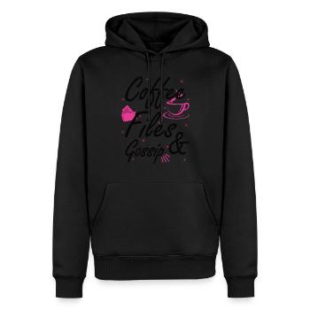 Café, dossiers et potins - Personnel RH - Sweat à capuche Premium bio Homme - noir - Devant - Nico (187cm)