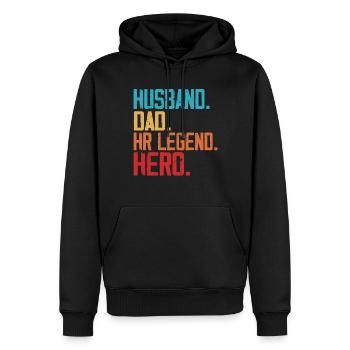 Ehemann. Papa. HR -Legende. Held. - HR Manager - Männer Premium Bio Hoodie - Schwarz - Vorne - Nico (187cm)