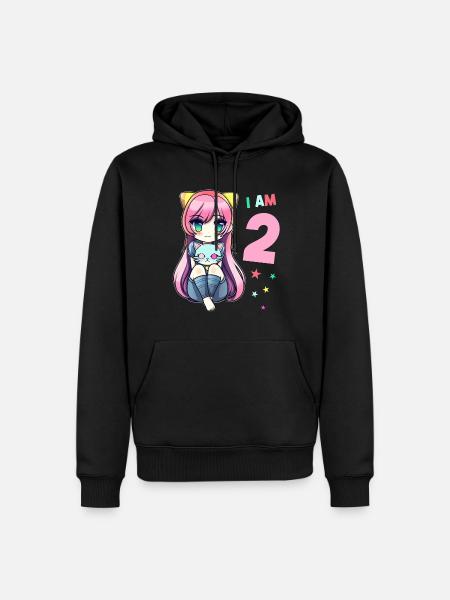 2 ans fille anime kawaii chat 2ème anniversaire - Sweat à capuche Premium bio Homme - noir