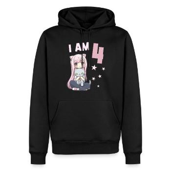 4 ans Fille Anime Kawaii Cat 4ème anniversaire - Sweat à capuche Premium bio Homme - noir - Devant - Nico (187cm)