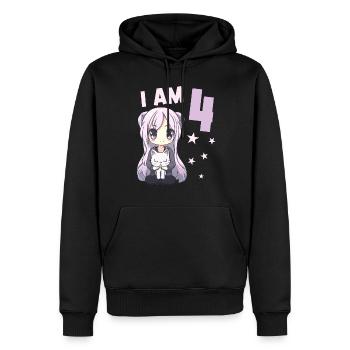 4 ans Fille Anime Kawaii Cat 4ème anniversaire - Sweat à capuche Premium bio Homme - noir - Devant - Nico (187cm)