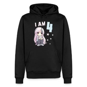 4 ans Fille Anime Kawaii Cat 4ème anniversaire - Sweat à capuche Premium bio Homme - noir - Devant - Nico (187cm)